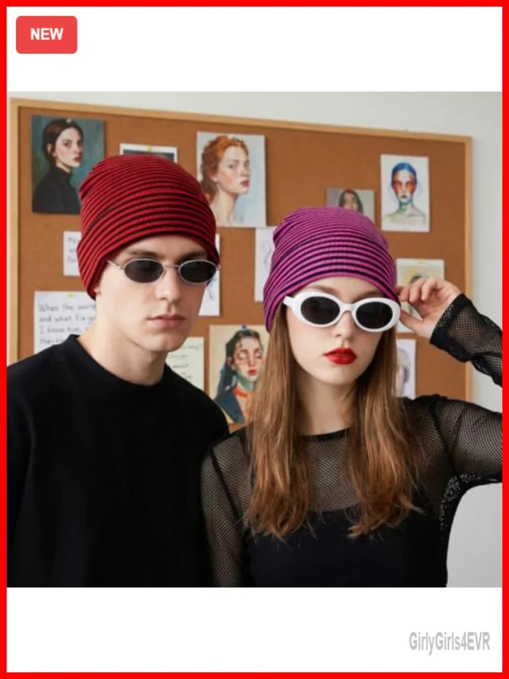 Warm Striped Knitted Slouchy Beanie Hat for Cold Weather
